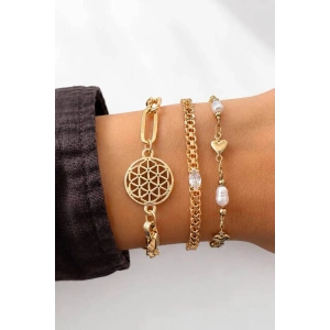 Altın  Renk  Zincir Detaylı 3lü Bileklik Set