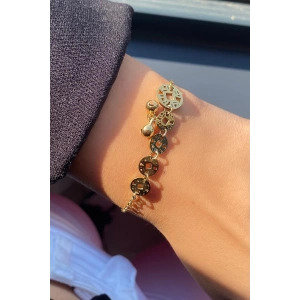 Altın Renk Zincir Detaylı Çelik Bileklik