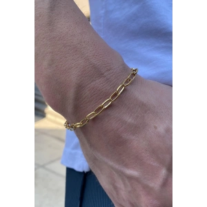 Altın Renk Zincir Detaylı Çelik Bileklik (Unisex)