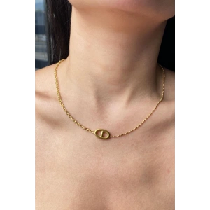 Altın Renk Zincir Detaylı Çelik Kolye