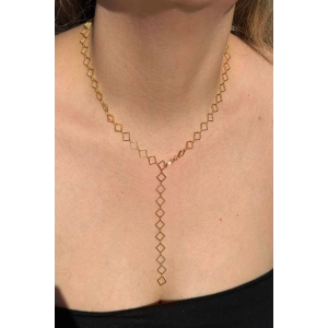 Altın Renk Zincir Detaylı Çelik Y Kolye