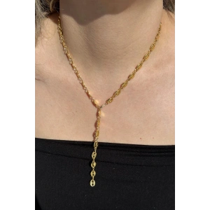 Altın Renk Zincir Detaylı Çelik Y Kolye