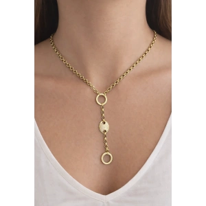 Altın Renk Zincir Detaylı Halka Detay Çelik Kolye