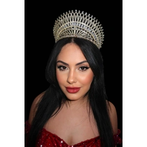 Altın Renk Zirkon Taşlı Gelin/Kına/Nişan/Söz Tasarım Taç