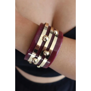 Altın Ve Bordo Renk Kemik Kelepçe Bileklik