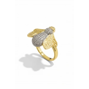 Altın Ve Gümüş Renk Arı Figürlü 14K Altın Kaplama Ayarlanabilir Yüzük