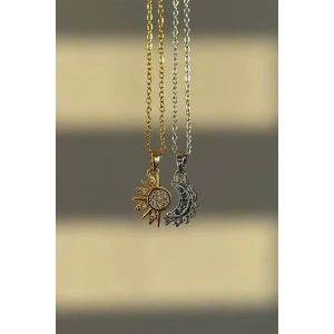 Altın Ve Gümüş Renk Ay Ve Güneş Figürlü İkili Çelik Çift/ Best Friend Kolyesi