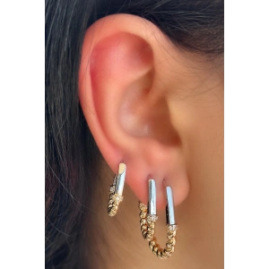 Altın Ve Gümüş Renk Burgu Detaylı 3lü YSX Küpe Set