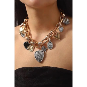 Altın Ve Gümüş Renk Charmlı Tasarım Kolye