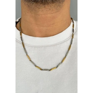 Altın Ve Gümüş Renk Erkek Zincir Çelik Kolye (55cm)