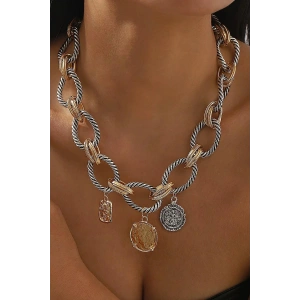 Altın Ve Gümüş Renk Karışık Figürlü Tasarım Kolye