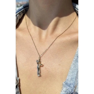 Altın Ve Gümüş Renk Sarılan Çelik Çift Kolyesi