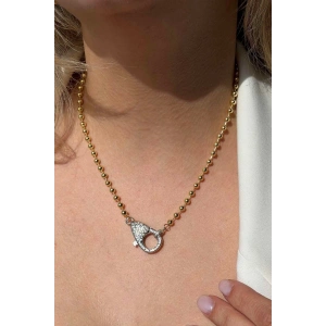 Altın Ve Gümüş Renk Taş Detaylı 14K Altın Kaplama Kolye