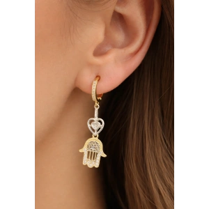 Altın Ve Gümüş Renk Taş Detaylı 14K Altın Kaplama Küpe (Çift)