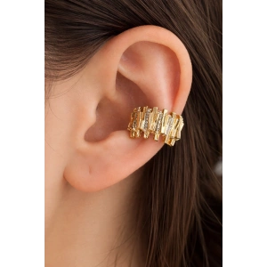 Altın Ve Gümüş Renk Taş Detaylı 14K Altın Kaplama TX Ear Cuff (Tek)