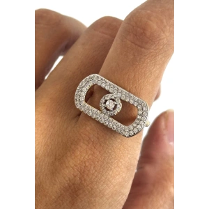 Altın Ve Gümüş Renk Taş Detaylı  Ayarlanabilir YSX Yüzük