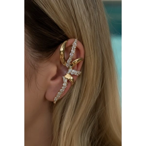 Altın Ve Gümüş Renk Taş Detaylı Kulak Aksesuarı