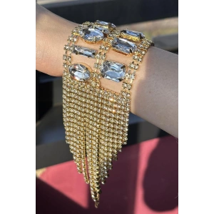 Altın Ve Gümüş Renk Taş Detaylı Tasarım Bileklik