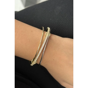 Altın Ve Gümüş Renk Taş Detaylı Üçlü Bilezik