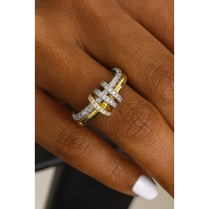 Altın Ve Gümüş Renk Taş Detaylı Yüzük