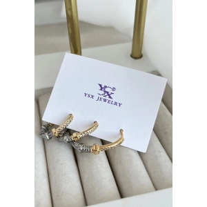 Altın Ve Gümüş Renk VİP 3lü YSX Küpe Set