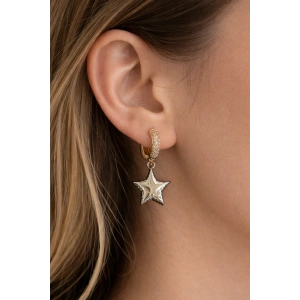 Altın Ve Gümüş Renk Yıldız Detaylı Tx Küpe (Çift)