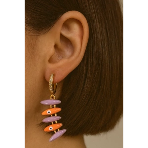 Altın Ve Karışı Renk Sallantılı 14K Altın Kaplama TX Küpe (Çift)