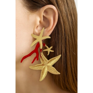 Altın Ve Kırmızı Renk Yıldız Figürlü Tasarım Küpe (Çift)