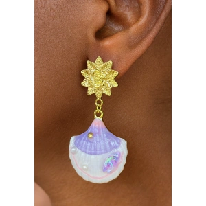 Altın Ve Lila Renk Deniz Kabuğu Figürlü  Küpe (Çift)