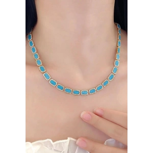 Altın Ve Mavi Renk 14K Altın Kaplama VİP Kolye