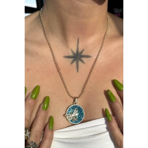 Altın Ve Mavi Renk Arı Figürlü 14K Altın Kaplama VİP Kolye