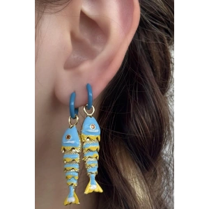 Altın Ve Mavi Renk Balık Figürlü Küpe (Çift)