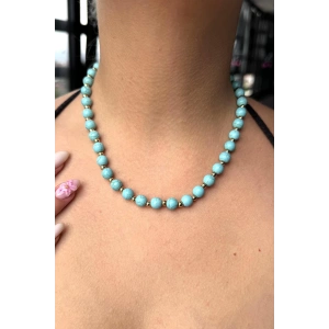 Altın Ve Mavi Renk Boncuk Detaylı Çelik Kolye