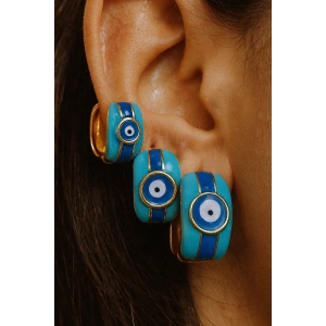 Altın Ve Mavi Renk Nazar Boncuk Figürlü 3lü YSX Küpe Set