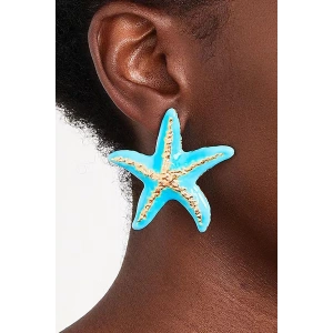 Altın Ve Mavi Renk Yıldız Figürlü Küpe (Çift)