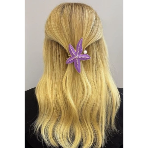 Altın Ve Mor Renk Deniz Yıldızı Figürlü Taşlı Metal Mandal Toka