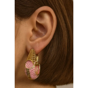 Altın Ve Pembe Renk 14K Altın Kaplama TX Küpe (Çift)