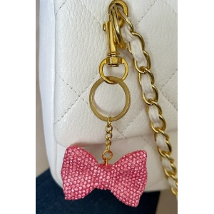 Altın Ve Pembe Renk Kurdele Figürlü Taş Detaylı Çanta Charm/ Anahtarlık