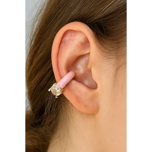 Altın Ve Pembe Renk Taş Detaylı 14K Altın Kaplama TX Ear Cuff (Tek)