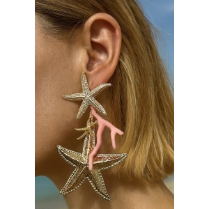 Altın Ve Pembe Renk Yıldız Figürlü Tasarım Küpe (Çift)