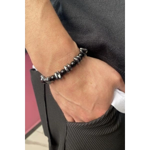 Antrasit Renk Boncuk Detaylı Erkek Bileklik