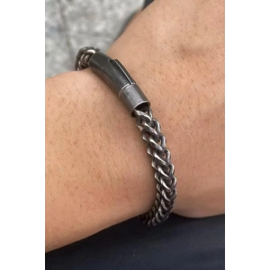 Antrasit Renk Zincir Detaylı Çelik Erkek Bileklik