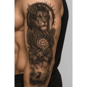 Aslan Figürlü 12 Saat Sonra Kararan Geçici Kol Dövme Tattoo