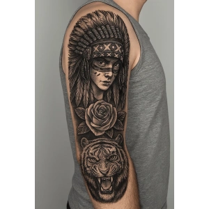 Aslan Ve Kız Figürlü 12 Saat Sonra Kararan Geçici Kol Dövme Tattoo