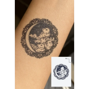 Ay Ve Bulut Figürlü 12 Saat Sonra Kararan Geçici Dövme Tattoo