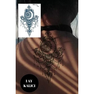 Ay Ve Çiçek Figürlü 12 Saat Sonra Kararan Geçici Orta Dövme Tattoo