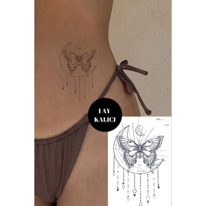 Ay Ve Kelebek Figürlü 12 Saat Sonra Kararan Geçici Dövme Tattoo