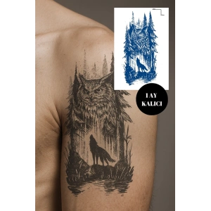 Baykuş Ve Kurt Figürlü 12 Saat Sonra Kararan Geçici Orta Dövme Tattoo