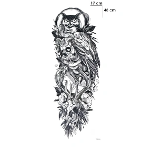 Baykuş Ve Kurukafa Geçici Dövme Tattoo