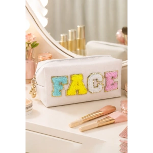 Bej Renk Face Yazılı Makyaj Çantası
